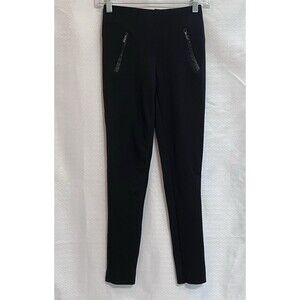 Parasuco Stretch Slim Zippered Pockets Pants Womens XS Black Goth Biker Witchy